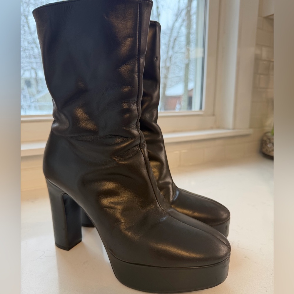 Massimo Dutti Studio Platform Genuine Leather Ankle Boots in Black